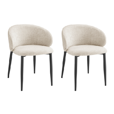 set of 2 dara curved back kitchen dining chairs metal legs beige