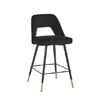 set of 2 delphi velvet fabric kitchen bar stool - black