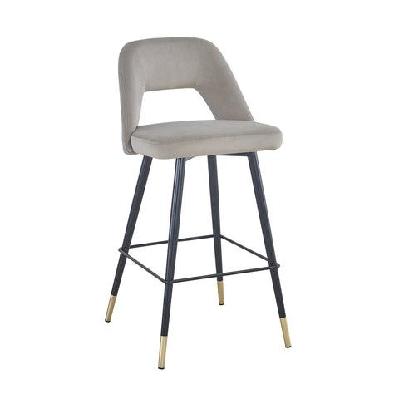 set of 2 delphi velvet fabric kitchen bar stool - light grey
