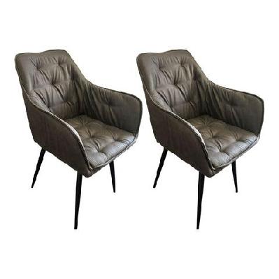 set of 2 dining arm chair faux suede fabric powder-coated metal legs pewter grey