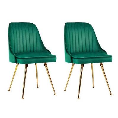 set of 2 dining chairs retro chair cafe kitchen modern metal legs velvet green