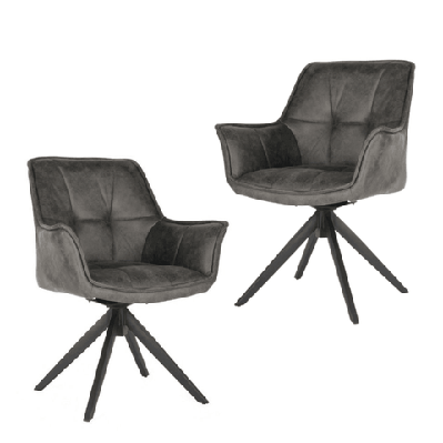 set of 2 donna fabric dining chairs metal legs grey