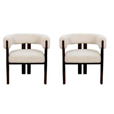 set of 2 eloise boucle fabric kitchen dining armchair metal legs cream/black