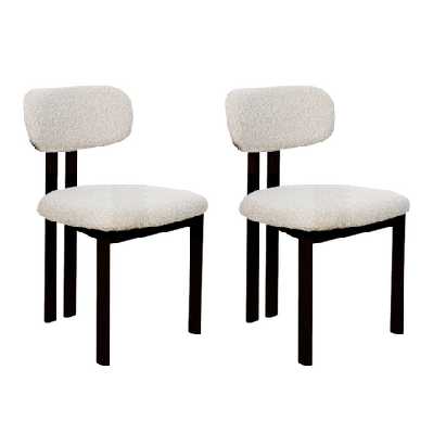 set of 2 eloise boucle fabric kitchen dining chair metal legs cream/black