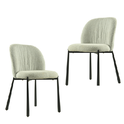 set of 2 elvio boucle fabric kitchen dining side chair black powder coated legs oyster