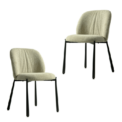 set of 2 elvio boucle fabric kitchen dining side chair black powder coated legs sand