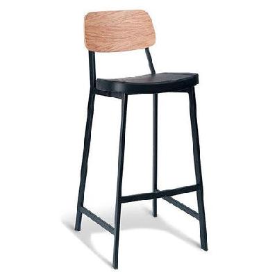 set of 2 - espriit enfys industrial bar stool 75cm - black frame - natural oak back - black cushion seat
