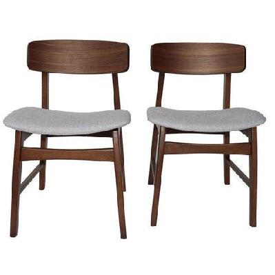 set of 2 fabric dining chair - walnut frame - grey