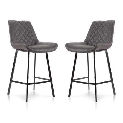 set of 2 fin suede fabric kitchen counter bar stool black metal legs 66cm - charcoal