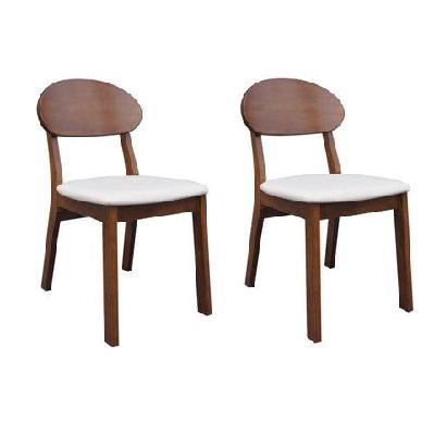 set of 2 fabric wooden cafe kitchen dining chair - walnut