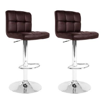 set of 2 gas lift bar stools pu leather - chocolate brown