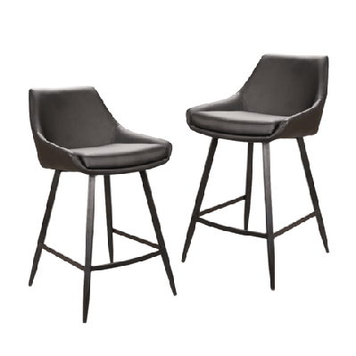 set of 2 giannis eco leather kitchen counter bar stool metal legs - black