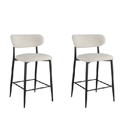 set of 2 gio modern boucle fabric kitchen counter bar stool 66cm - off white