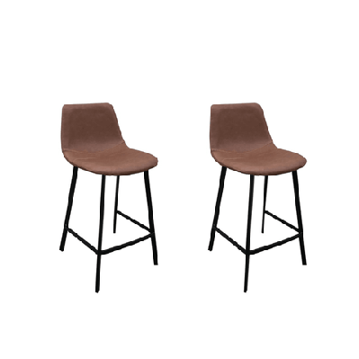 set of 2 gordon faux leather bar stool 66cm - black metal legs - cognac