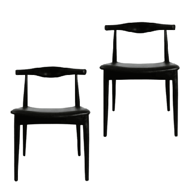 set of 2 - hans wegner replica ch20 elbow dining chair - black frame - black