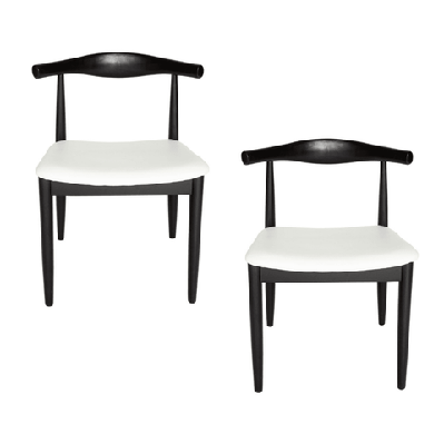 set of 2 - hans wegner replica ch20 elbow dining chair - black frame - white