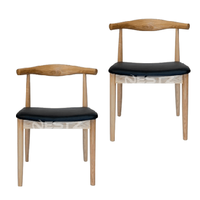 set of 2 - hans wegner replica ch20 elbow dining chair - natural frame - black