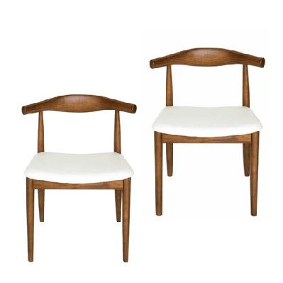 set of 2 - hans wegner replica ch20 elbow dining chair - walnut frame - white
