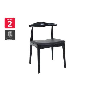 set of 2 hans wegner replica leather elbow dining ch20 kitchen dining chair - black black