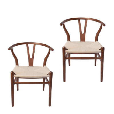 set of 2 - hans wegner replica wishbone cord dining chair - walnut