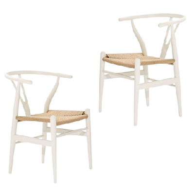 set of 2 - hans wegner replica wishbone cord dining chair - white