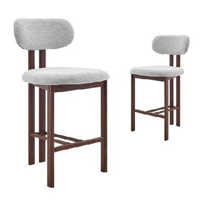 set of 2 kamala fabric kitchen counter bar stool 68cm grey/walnut