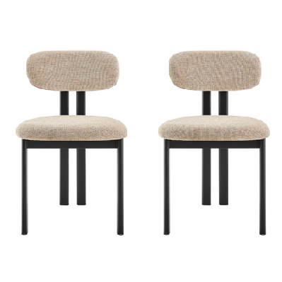 set of 2 kamala fabric kitchen dining side chair beige/black