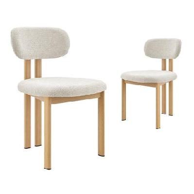 set of 2 kamala fabric kitchen dining side chair cream/oak
