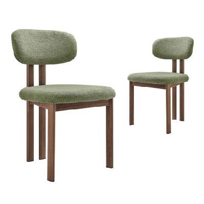set of 2 kamala fabric kitchen dining side chair olive/walnut