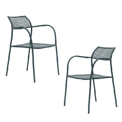 set of 2 kara antirust treatment metal outdoor dining arm chair forest