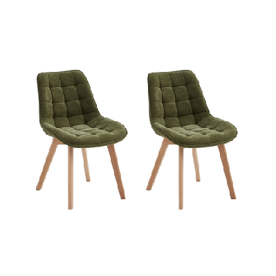 set of 2 kelli chenille fabric kitchen dining side chair wood legs green / natural