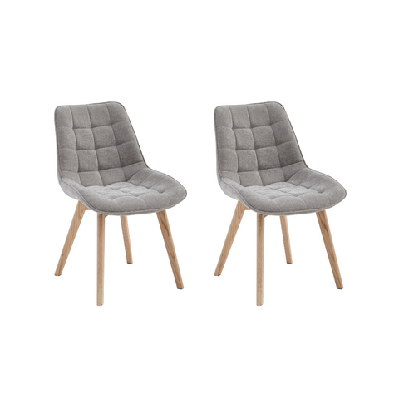 set of 2 kelli chenille fabric kitchen dining side chair wood legs light grey / natural