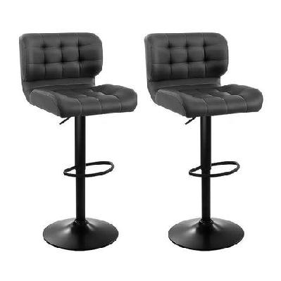 set of 2 kitchen bar stools gas lift plush pu leather - black and grey
