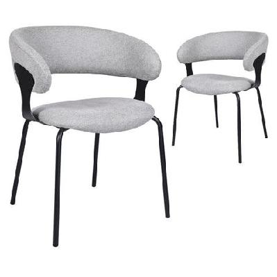 set of 2 korey chenille fabric kitchen dining chair black powder coated legs silver grey