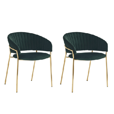 set of 2 lex velvet fabric dining chair gold frame - green