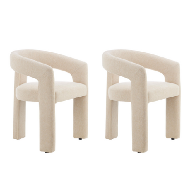 set of 2 lila textured boucle fabric kitchen dining armchair sand