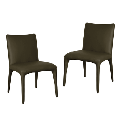 set of 2 ludo modern eco leather kitchen dining chair - olive