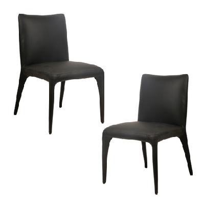 set of 2 ludo modern eco leather kitchen dining side chair metal leg black