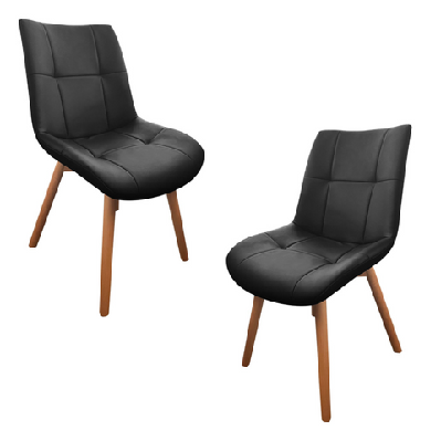 set of 2 mali pu leather kitchen dining chair timber legs black/natural 