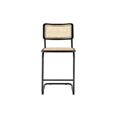 set of 2 marcel breuer replica cesca chair kitchen counter bar stool - black/rattan natural