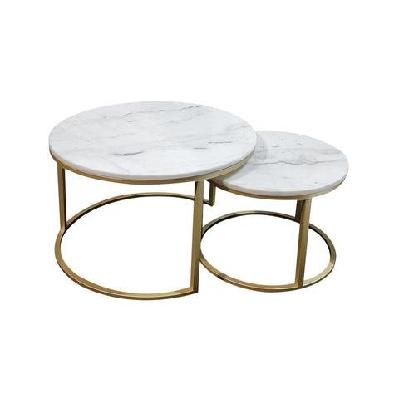 set of 2 miller nesting round marble coffee table gold frame - white