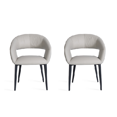 set of 2 mogen eco-leather kitchen dining armchair metal frame beige