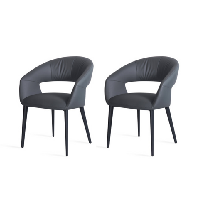 set of 2 mogen eco-leather kitchen dining armchair metal frame charcoal