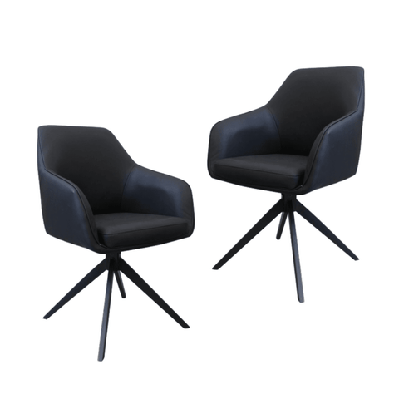 set of 2 moz rotation modern eco leather kitchen dining chair - black