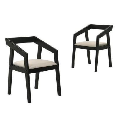 set of 2 nico fabric wooden kitchen dining chair armchair - black and beige