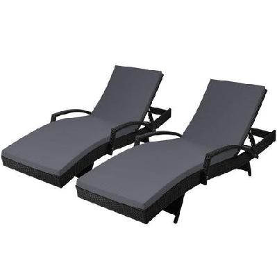 set of 2 outdoor sun lounge chair with cushion - black