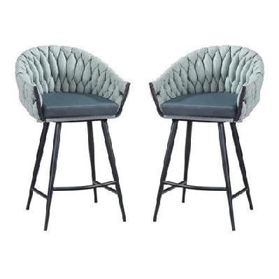 set of 2 - peak fabric bar stool 65cm - ocean teal