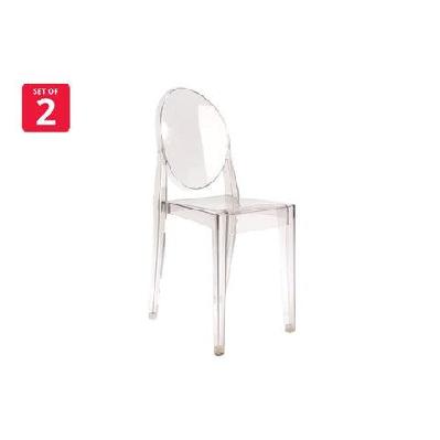 set of 2 philippe starck replica victoria ghost kitchen dining side chairs - smoke smoke