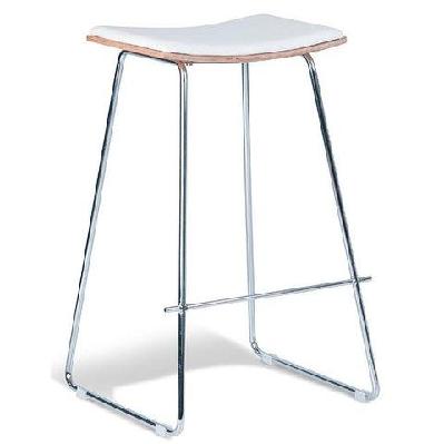 set of 2 - porter nordberg kitchen counter bar stool 73m - chrome frame - natural veneer - white cushion seat