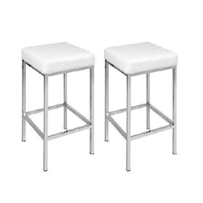 set of 2 pu leather backless bar stools - white and chrome